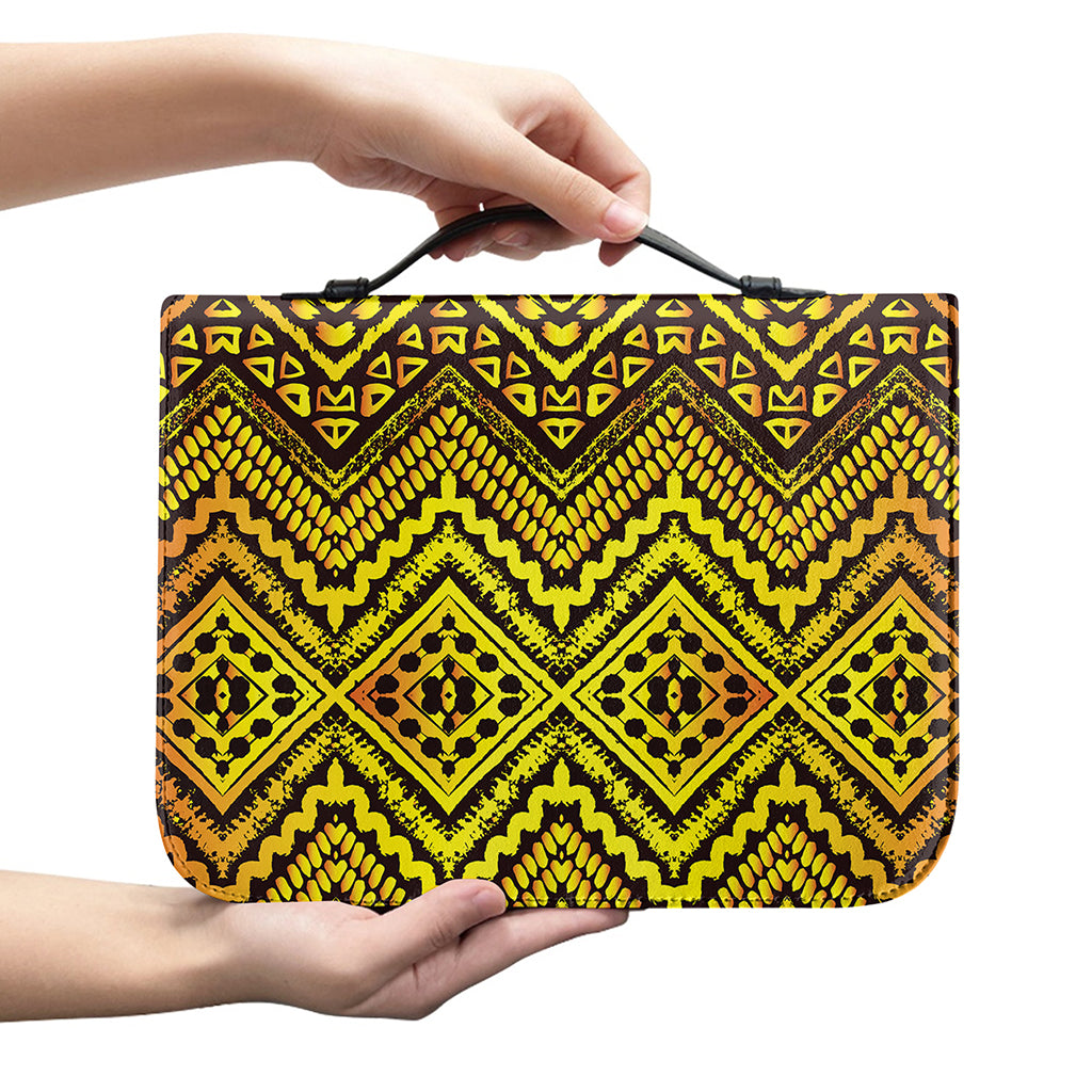 Gold African Ethnic Tribal Pattern Print Leather Bible Cover