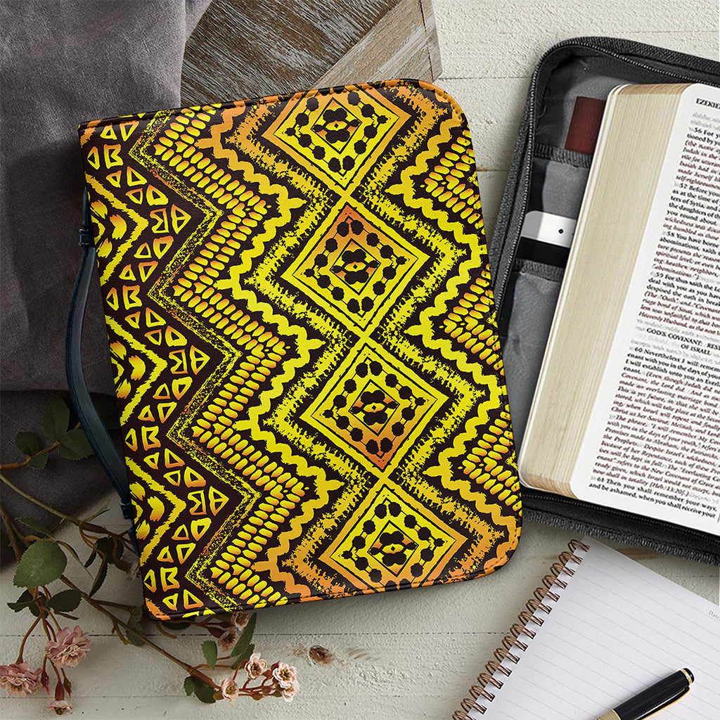 Gold African Ethnic Tribal Pattern Print Leather Bible Cover