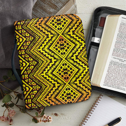 Gold African Ethnic Tribal Pattern Print Leather Bible Cover