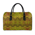 Gold African Ethnic Tribal Pattern Print Leather Duffel Bag