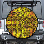 Gold African Ethnic Tribal Pattern Print Leather Spare Tire Cover