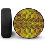 Gold African Ethnic Tribal Pattern Print Leather Spare Tire Cover