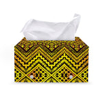 Gold African Ethnic Tribal Pattern Print Leather Tissue Box Cover