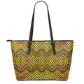 Gold African Ethnic Tribal Pattern Print Leather Tote Bag With Zipper