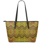 Gold African Ethnic Tribal Pattern Print Leather Tote Bag