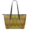 Gold African Ethnic Tribal Pattern Print Leather Tote Bag