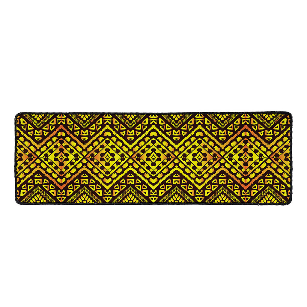 Gold African Ethnic Tribal Pattern Print Long Kitchen Mat