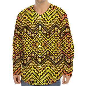 Gold African Ethnic Tribal Pattern Print Long Sleeve Baseball Jersey