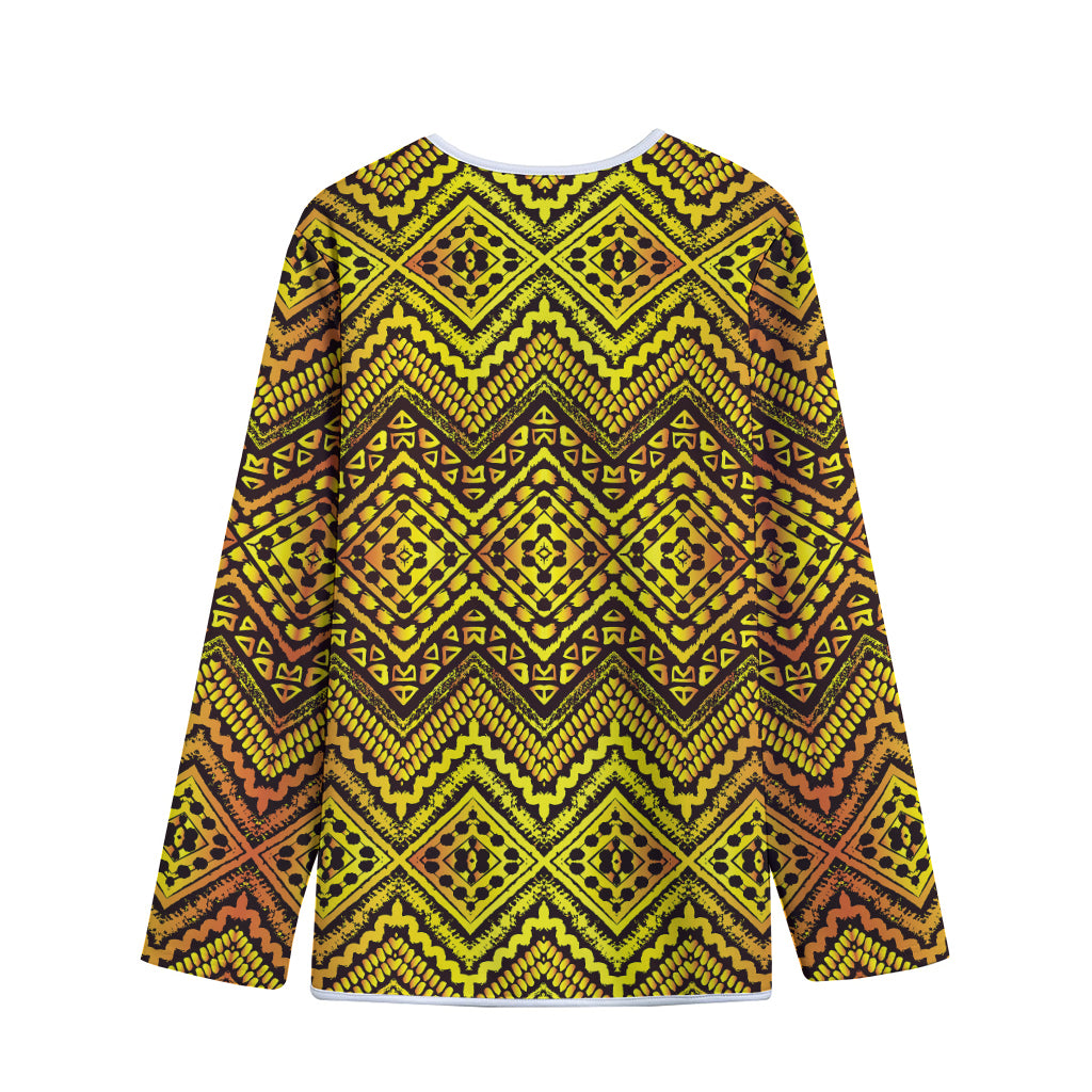 Gold African Ethnic Tribal Pattern Print Long Sleeve Short Coat