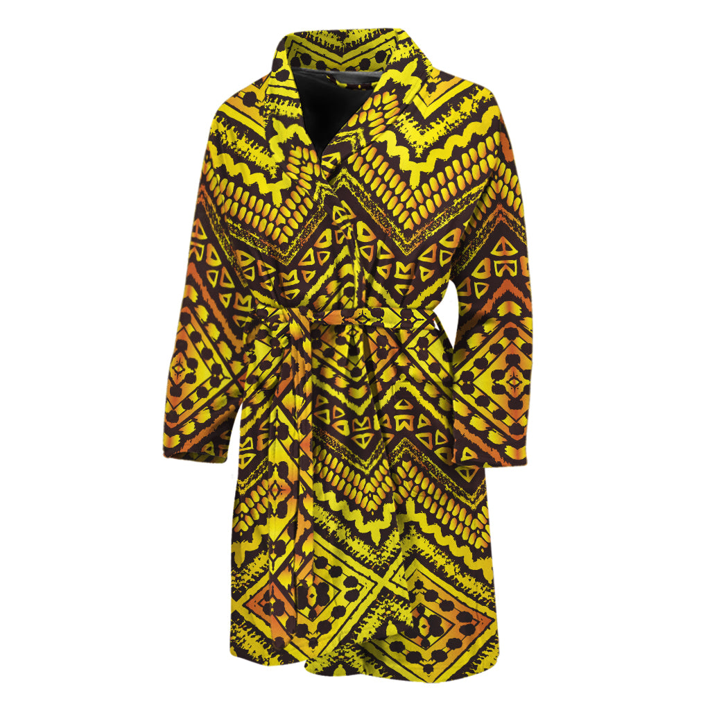 Gold African Ethnic Tribal Pattern Print Men's Bathrobe