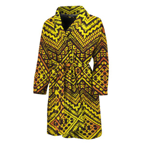 Gold African Ethnic Tribal Pattern Print Men's Bathrobe