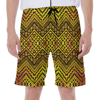 Gold African Ethnic Tribal Pattern Print Men's Beach Shorts