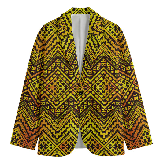 Gold African Ethnic Tribal Pattern Print Men's Blazer