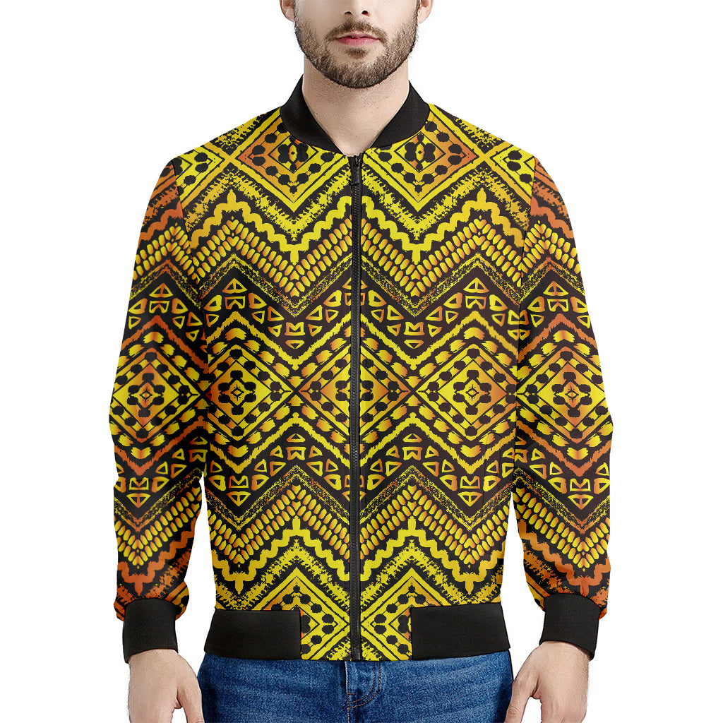 Gold African Ethnic Tribal Pattern Print Men's Bomber Jacket