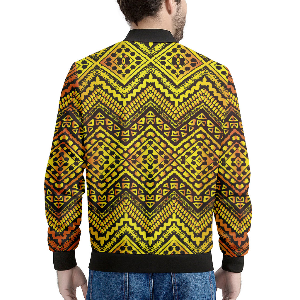 Gold African Ethnic Tribal Pattern Print Men's Bomber Jacket