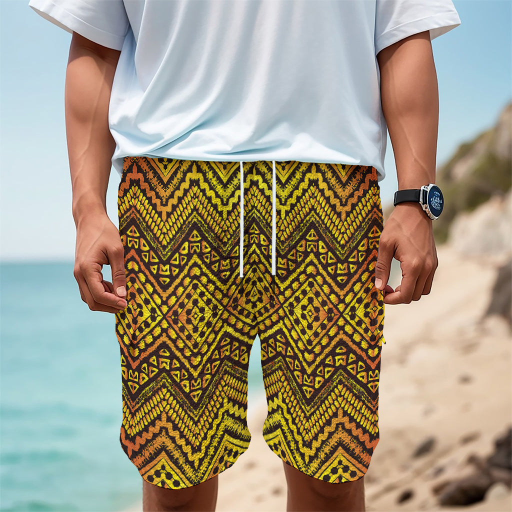 Gold African Ethnic Tribal Pattern Print Men's Cargo Shorts