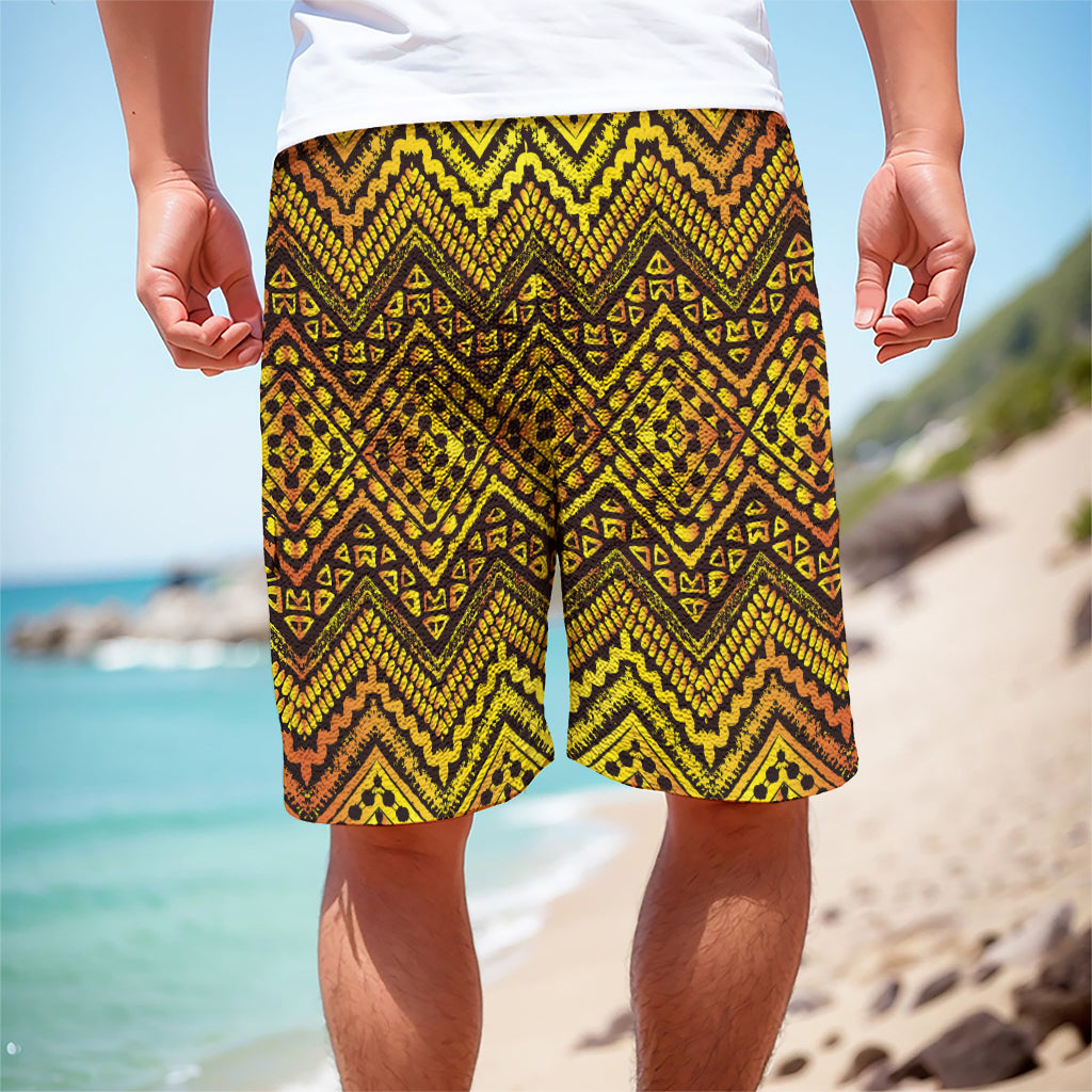 Gold African Ethnic Tribal Pattern Print Men's Cargo Shorts