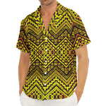 Gold African Ethnic Tribal Pattern Print Men's Deep V-Neck Shirt