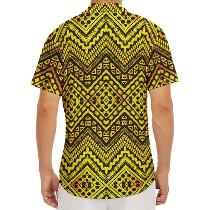 Gold African Ethnic Tribal Pattern Print Men's Deep V-Neck Shirt