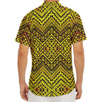 Gold African Ethnic Tribal Pattern Print Men's Deep V-Neck Shirt