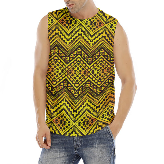Gold African Ethnic Tribal Pattern Print Men's Fitness Tank Top