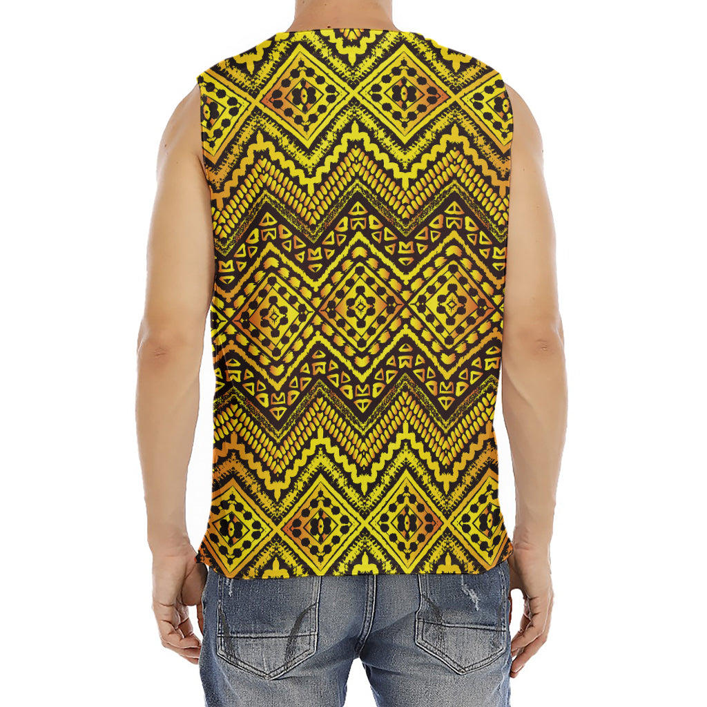 Gold African Ethnic Tribal Pattern Print Men's Fitness Tank Top