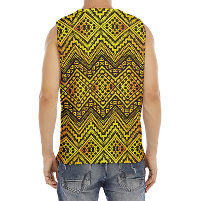 Gold African Ethnic Tribal Pattern Print Men's Fitness Tank Top