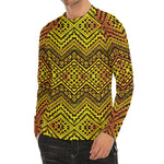 Gold African Ethnic Tribal Pattern Print Men's Long Sleeve Rash Guard