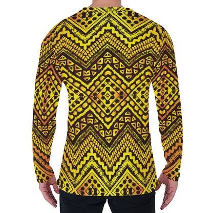 Gold African Ethnic Tribal Pattern Print Men's Long Sleeve T-Shirt