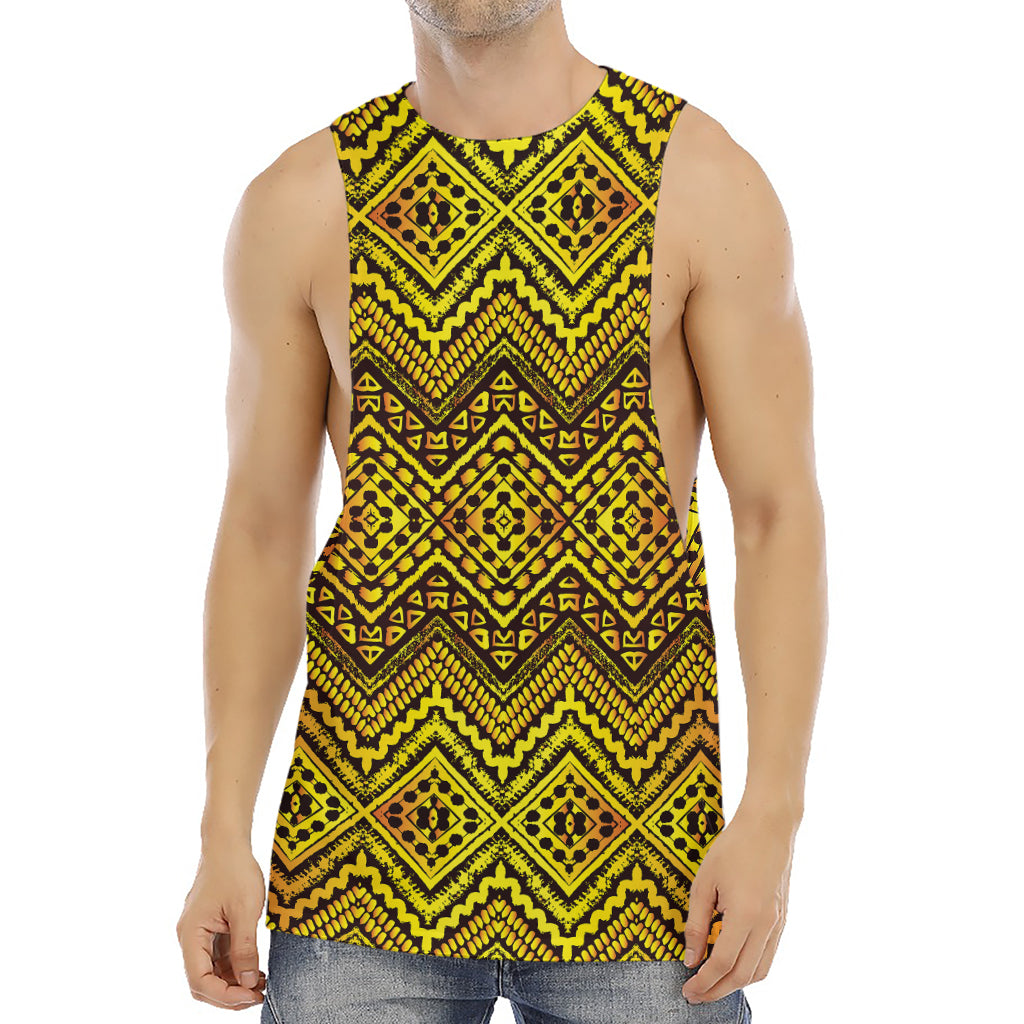 Gold African Ethnic Tribal Pattern Print Men's Muscle Tank Top