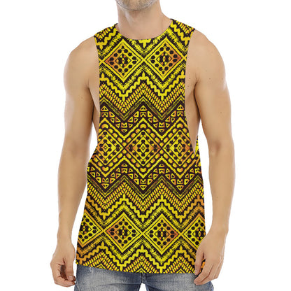 Gold African Ethnic Tribal Pattern Print Men's Muscle Tank Top