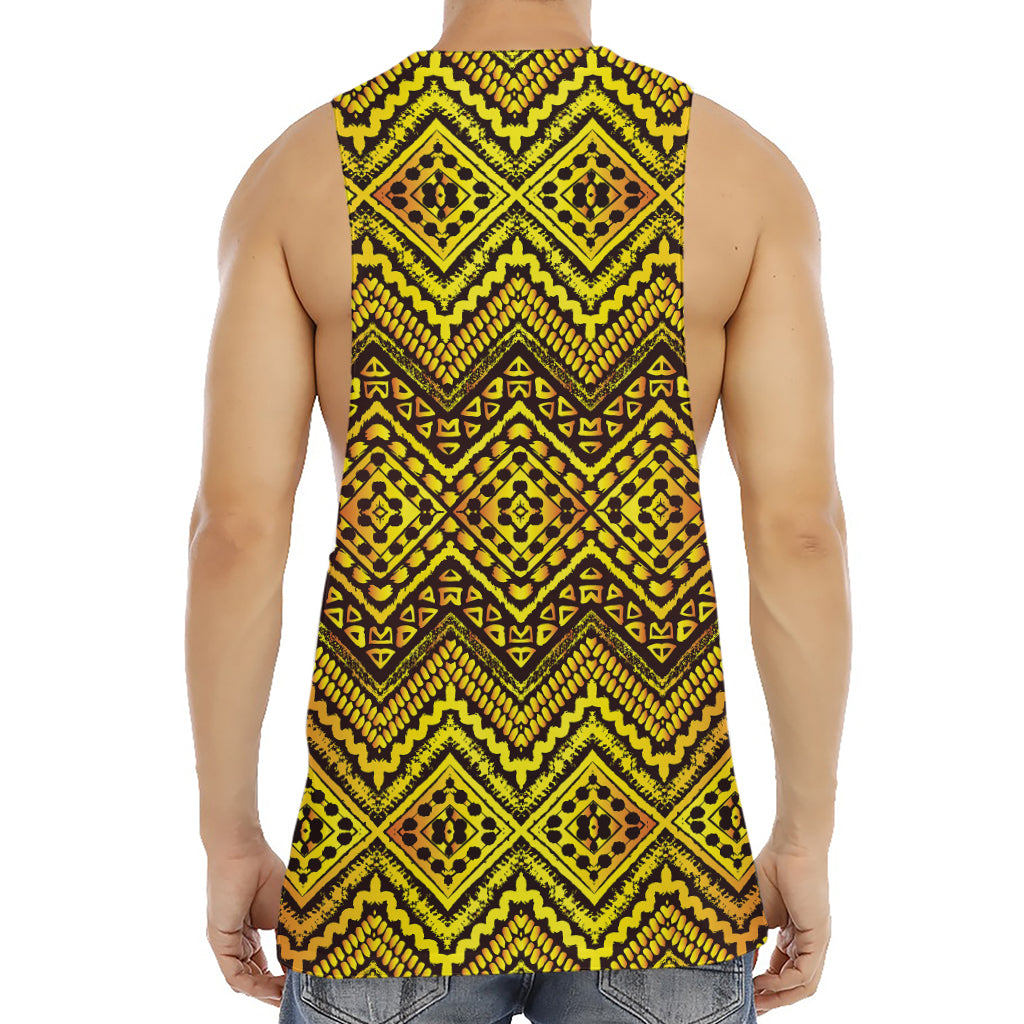 Gold African Ethnic Tribal Pattern Print Men's Muscle Tank Top