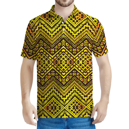 Gold African Ethnic Tribal Pattern Print Men's Polo Shirt