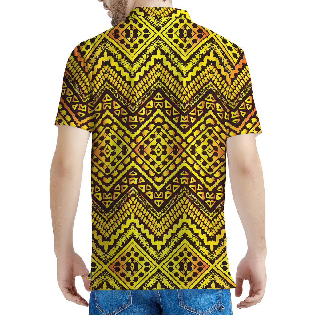 Gold African Ethnic Tribal Pattern Print Men's Polo Shirt