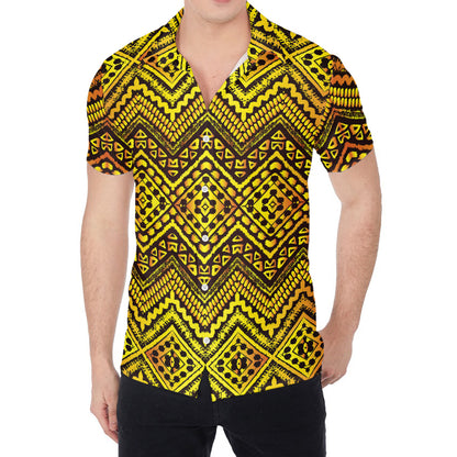 Gold African Ethnic Tribal Pattern Print Men's Shirt