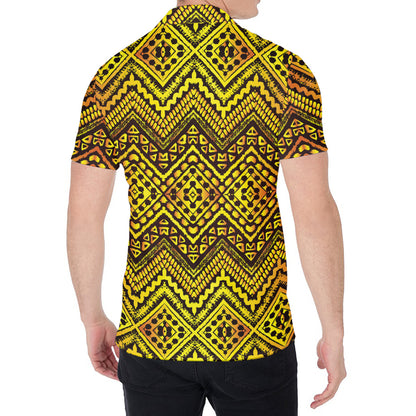 Gold African Ethnic Tribal Pattern Print Men's Shirt