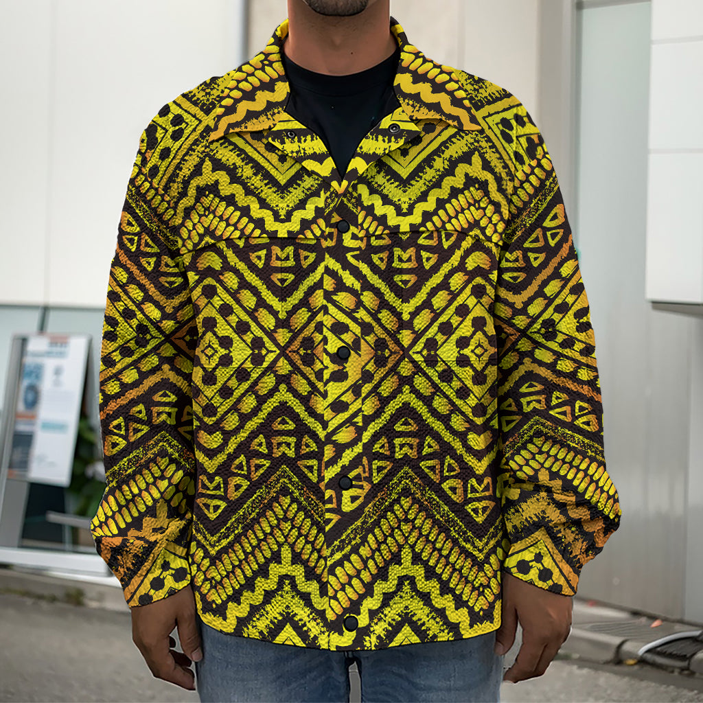 Gold African Ethnic Tribal Pattern Print Men's Shirt Jacket