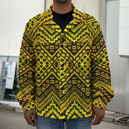 Gold African Ethnic Tribal Pattern Print Men's Shirt Jacket