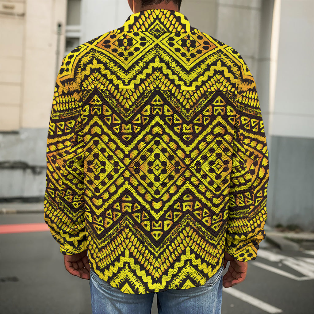 Gold African Ethnic Tribal Pattern Print Men's Shirt Jacket