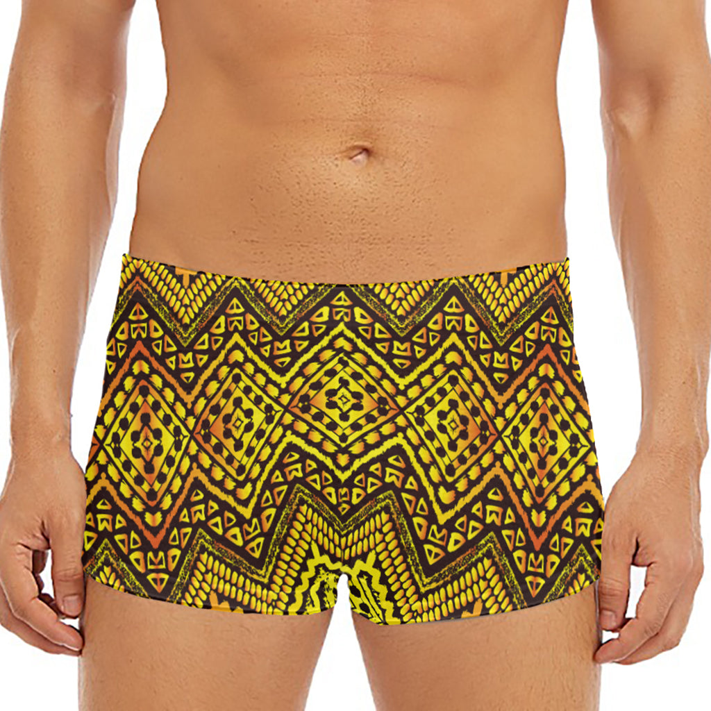 Gold African Ethnic Tribal Pattern Print Men's Short Boxer Briefs