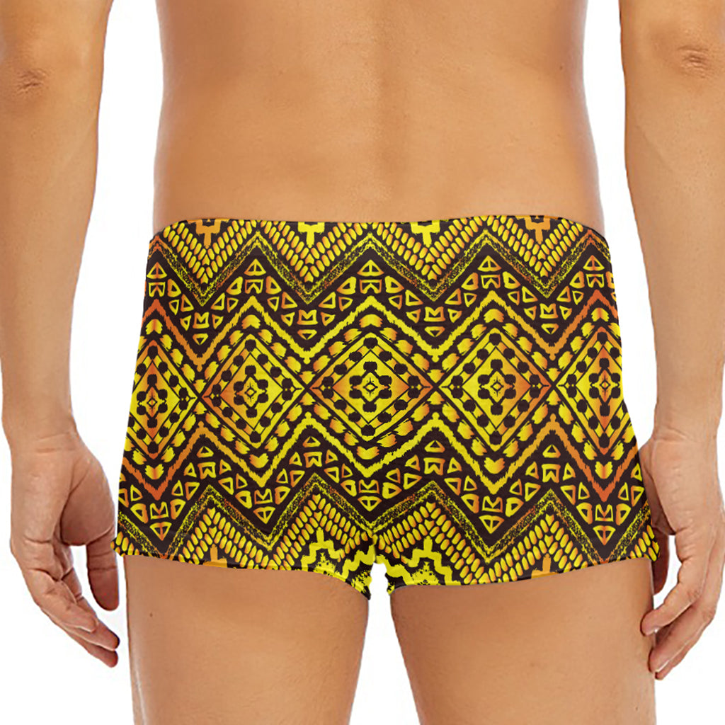 Gold African Ethnic Tribal Pattern Print Men's Short Boxer Briefs