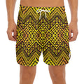 Gold African Ethnic Tribal Pattern Print Men's Split Running Shorts