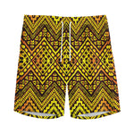 Gold African Ethnic Tribal Pattern Print Men's Sports Shorts