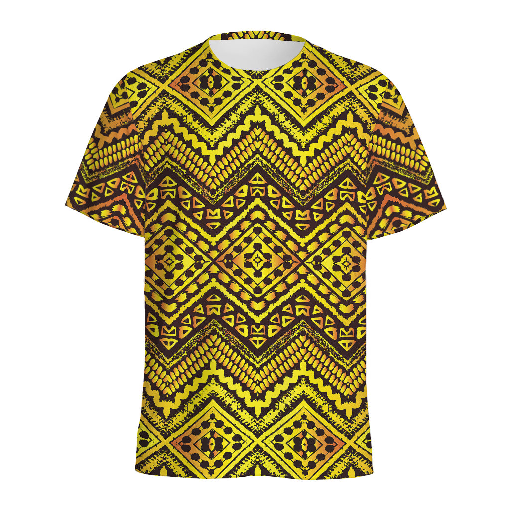 Gold African Ethnic Tribal Pattern Print Men's Sports T-Shirt