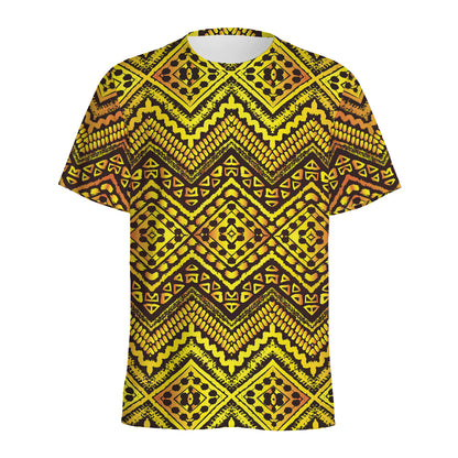 Gold African Ethnic Tribal Pattern Print Men's Sports T-Shirt