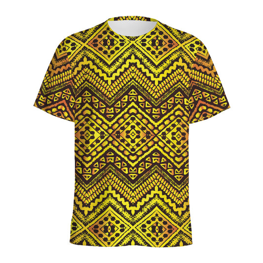 Gold African Ethnic Tribal Pattern Print Men's Sports T-Shirt