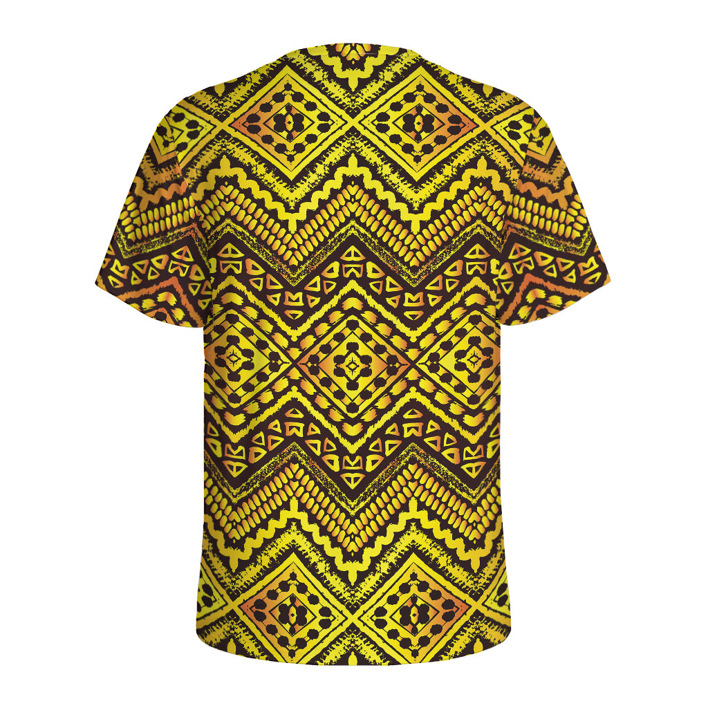 Gold African Ethnic Tribal Pattern Print Men's Sports T-Shirt