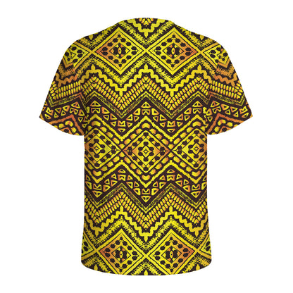 Gold African Ethnic Tribal Pattern Print Men's Sports T-Shirt