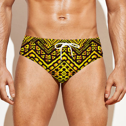 Gold African Ethnic Tribal Pattern Print Men's Swim Briefs