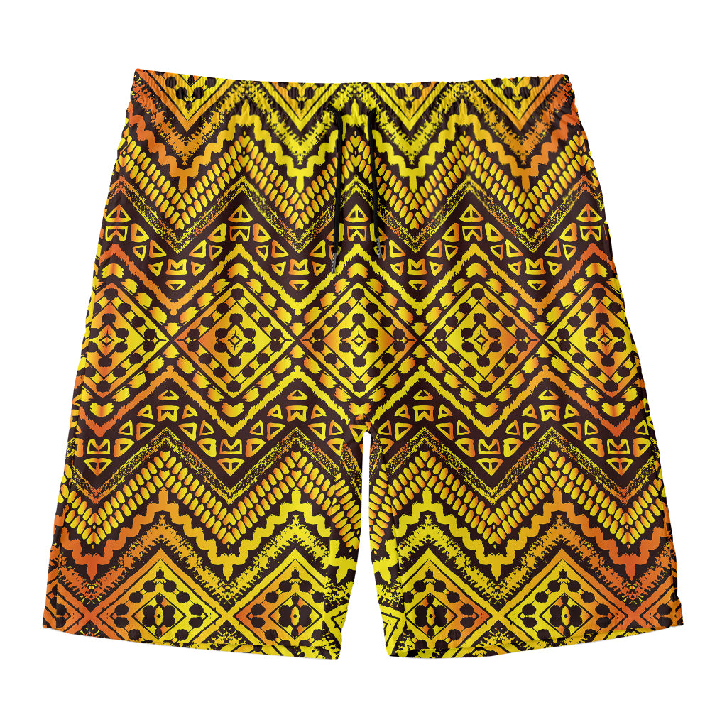 Gold African Ethnic Tribal Pattern Print Men's Swim Trunks